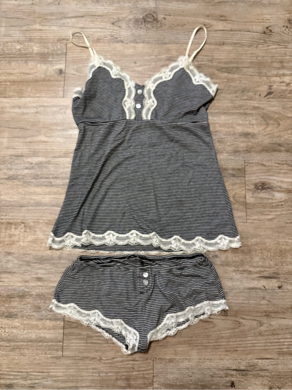 Striped Lace-Trim Cami & Shorts Sleep Set in Black/White